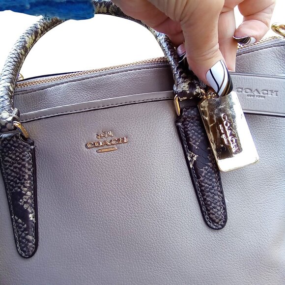 Coach Morgan Satchel in Grey Color blocked Pebble leather🍑phython handles COA - Picture 3 of 4